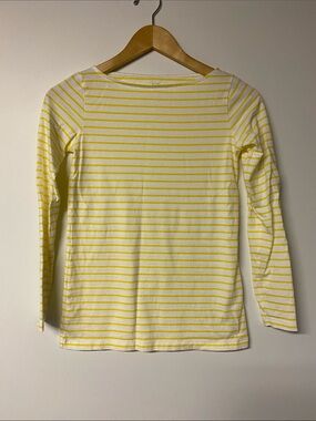 ANN MASHBURN Yellow and White Striped Long-Sleeve Top 100% cotton Summer/Beach
